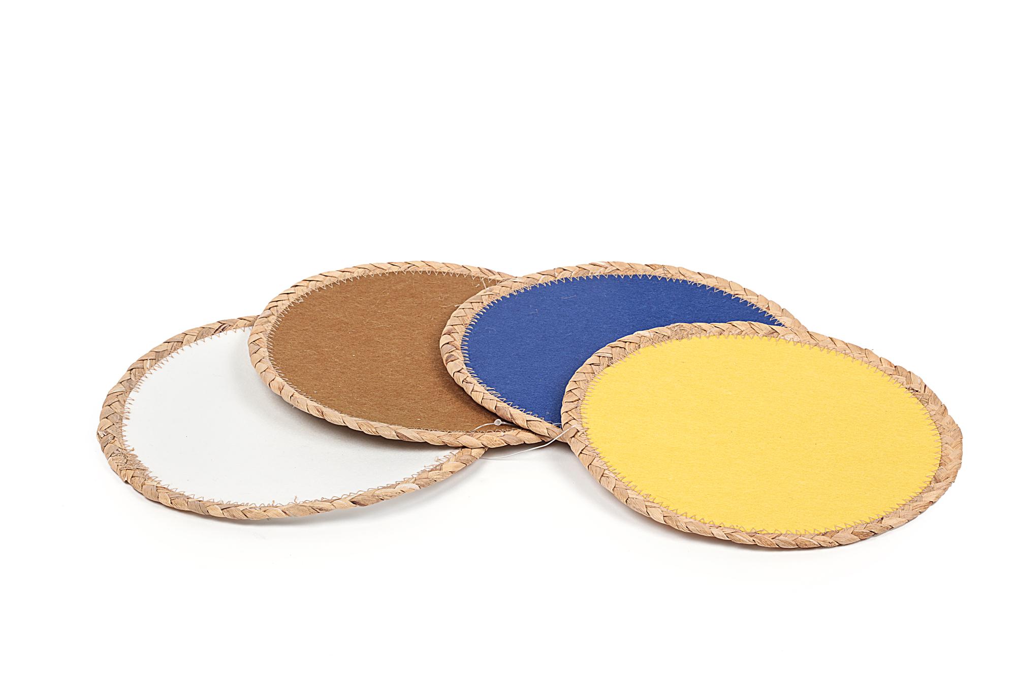stack of embroidered patches and labels in circular crop